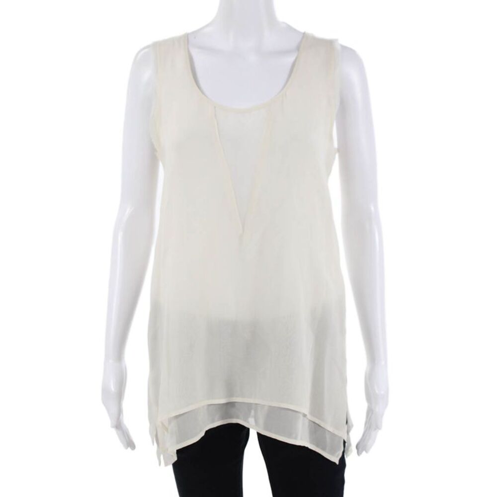Gold Hawk Womens White Silk Sleeveless Tunic Round Neck Boho Size S